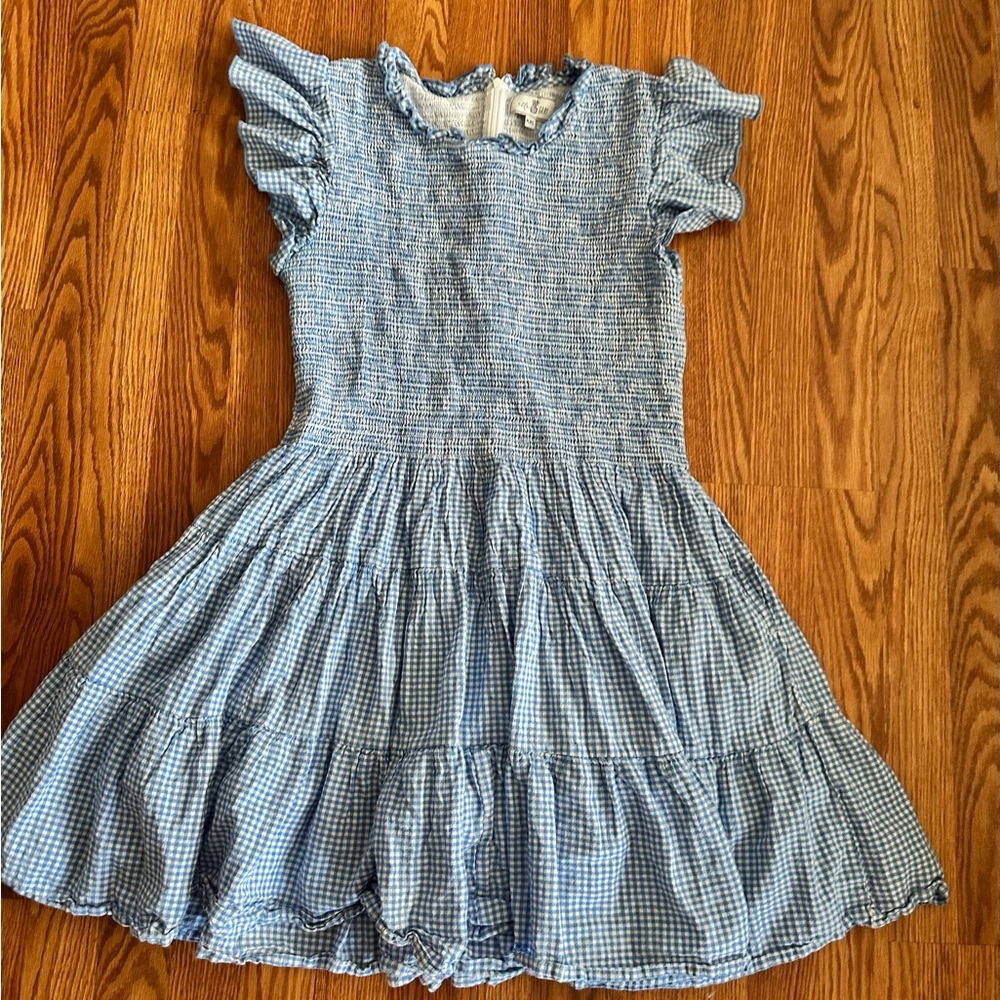 Ella Gray Women’s Chic Blue Gingham Ruffle Sleeve Dress